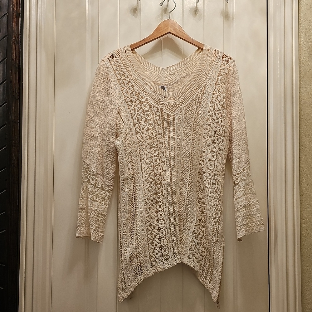 XCVI Cream Lace Tunic Top